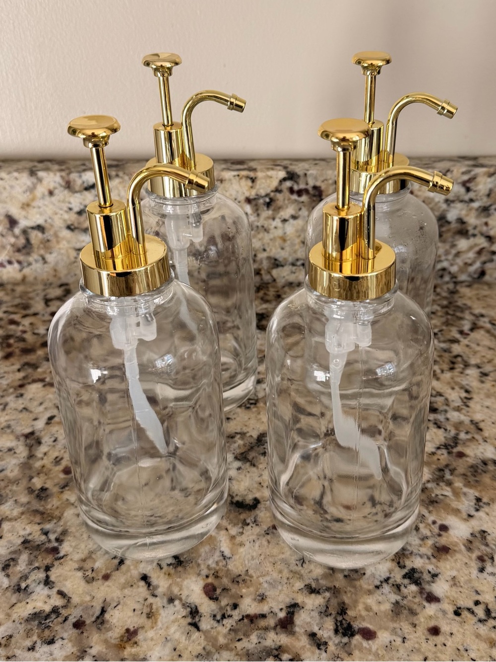 Clear Glass Pump Dispenser with Gold Pump - Set of 4 - 16.9oz